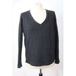 James Perse 1 S Black Heather French Terry Cotton Blend Deep V-Neck Top